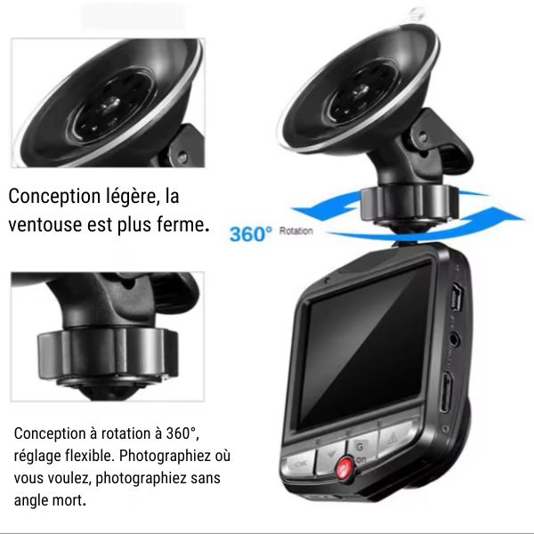 Dashcam voiture HD 1080p à grande angle vision