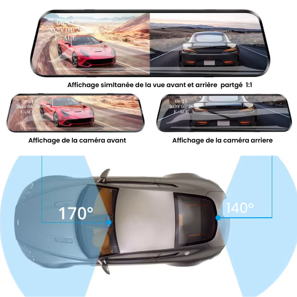 Dashcam Rétroviseur avec Écran Tactile de 10 pouces + Wi-Fi