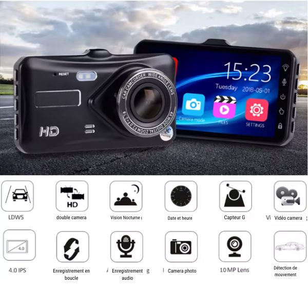 Dashcam Caméra Embarquée de Voiture avec Écran Tactile