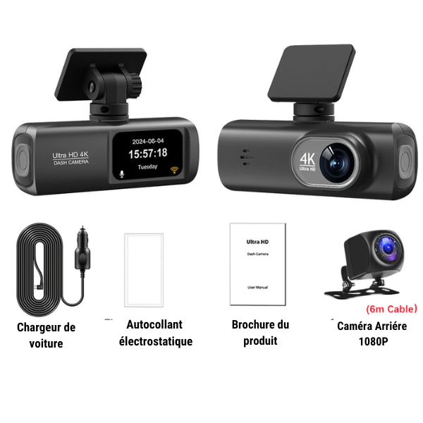 Dashcam Caméra 4K de voiture WiFi Connectée avec Commande Vocale + GPS