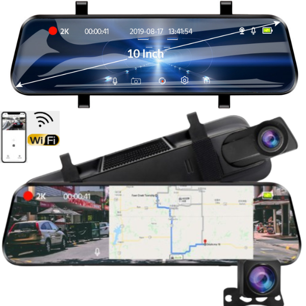 Dashcam Rétroviseur avec Écran Tactile de 10 pouces + Wi-Fi